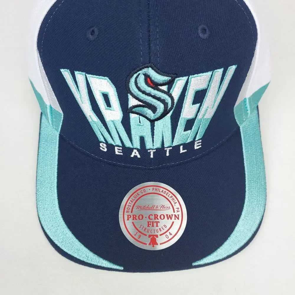 Seattle Kraken Mitchell & Ness‎ NHL Pro Fit Snapback Hat Cap Navy Aqua White NWT